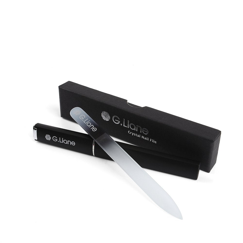 Crystal Nail File–Professional Double Sided Glass Fingernail Files with Case,Manicure for Natural Acrylic Gels Nails,Manicure Tools for Home and Salon(Rainbow Black)