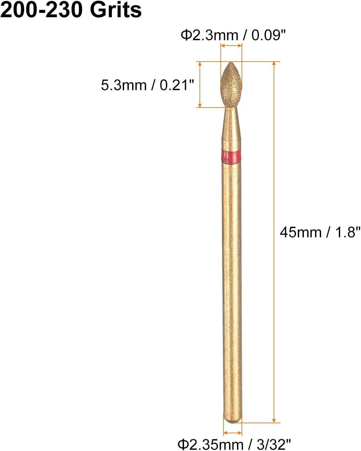 HARFINGTON 8pcs 200-230 Grits Diamond Grinding Bit 2.3mm Oval Head 2.35mm Shank 5.3mm Length Titanium Plated Stone Sanding Drill Bits Rotary Tool for Nails Grinding Polishing