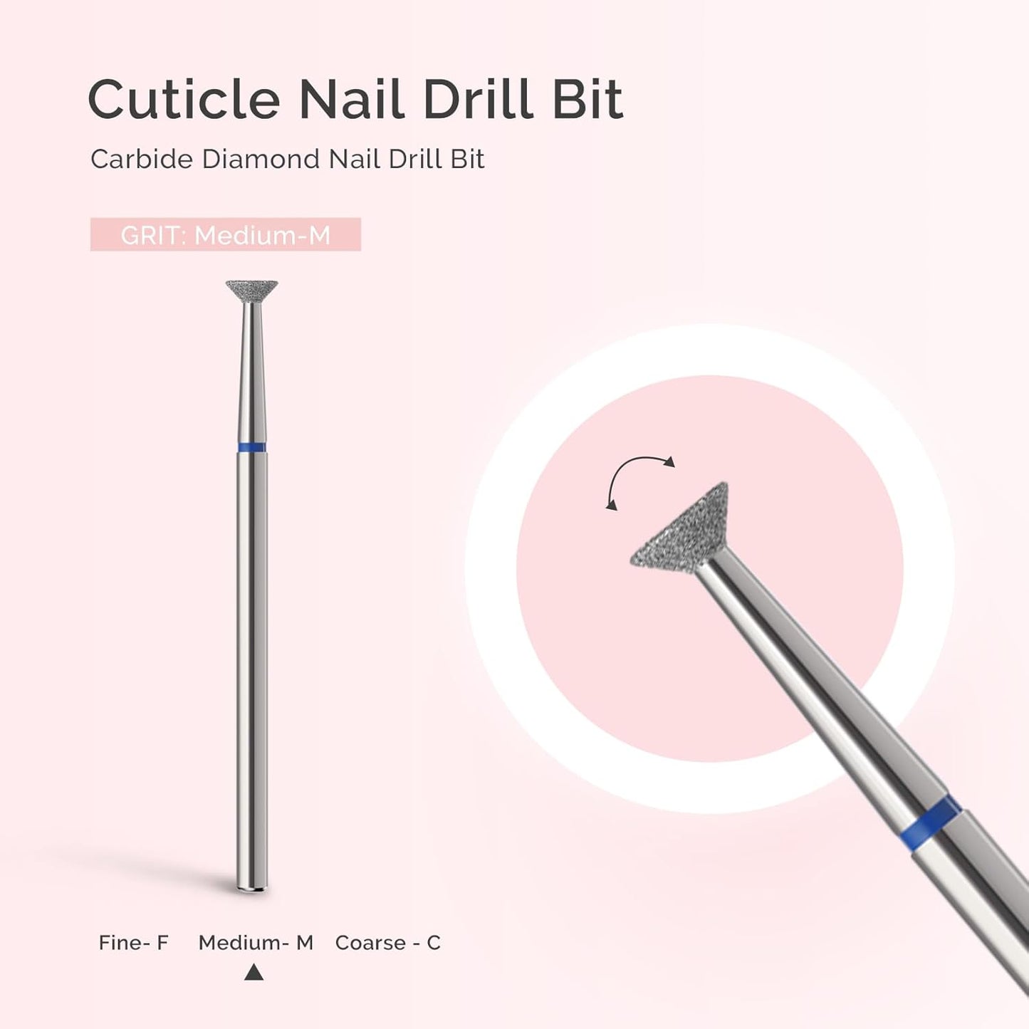 MelodySusie 4mm Inverted Tapered Cuticle Clean Nail Drill Bit 3/32'', Professional Safety Carbide Diamond Under Nail Cleaner for Cuticle Dead Skin Nail Prepare, Beginners Bits, Series Bit-S, Medium