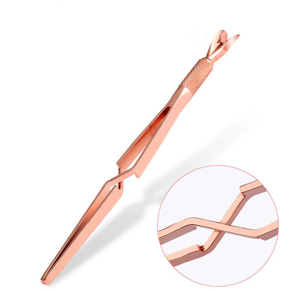 SILPECWEE 1Pc Rose Gold Nail Cuticle Pusher C Curve Nail Pinching Clips Nail Pusher Gel Nail Scraper False Nail Shaping Tweezers Nail Polish Remover Multi-Function Manicure Tools