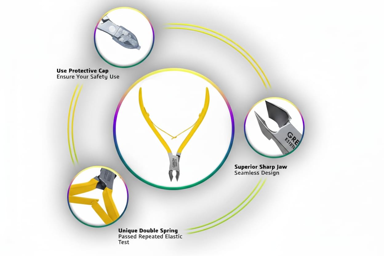 Professional Cuticle Trimmer Nail Cuticle Cutter Stainless Steel Cuticle Nippers with Sharp Blades of Cuticle Remover Clippers Manicure Tools Double Spring for Nail Care Pedicure Nail Tools (Yellow)
