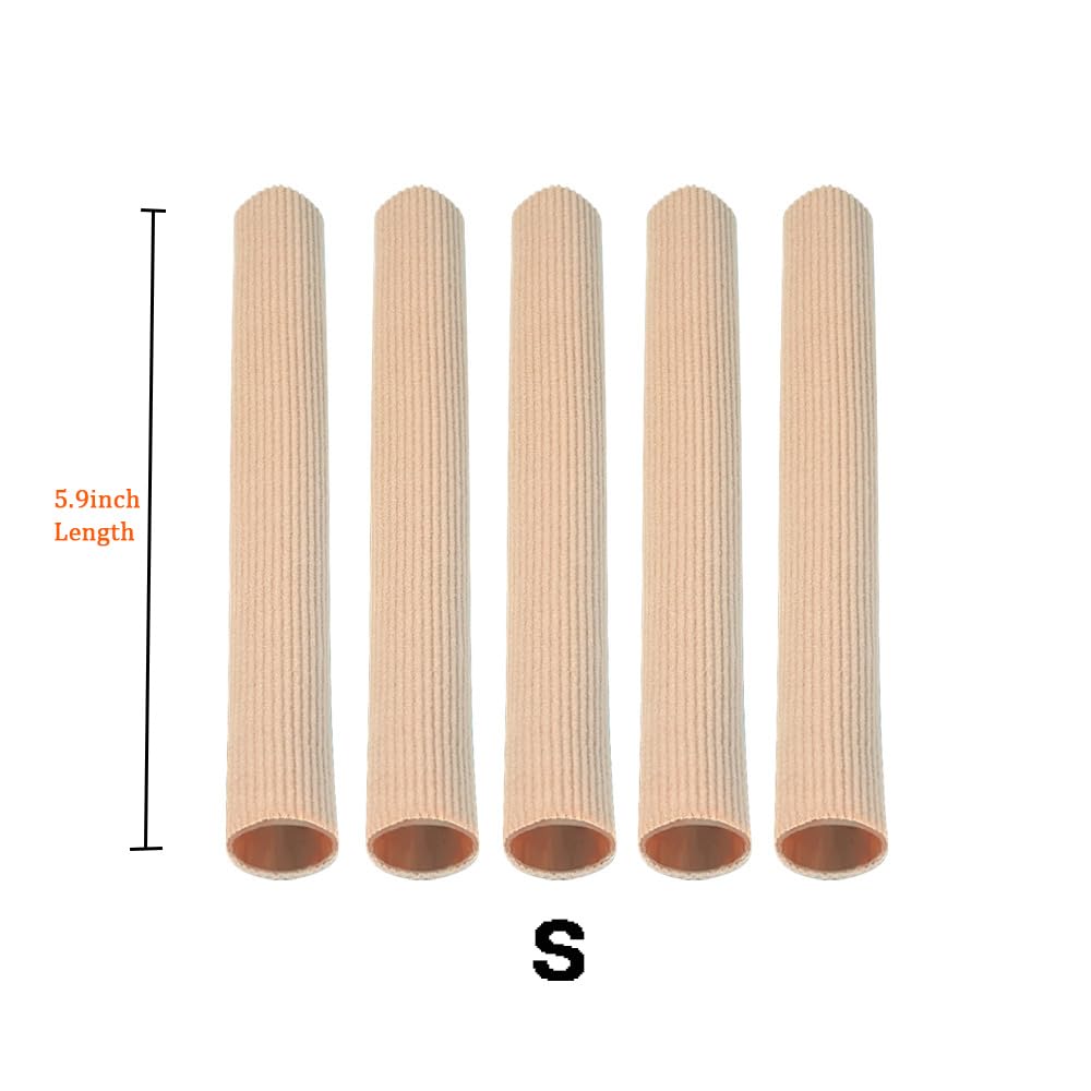 Cuttable Toe Tubes Sleeves 5 Pack Small Size, Made of Elastic Fabric Lined with Silicone Gel. Toes Sleeve Protectors Relief Toe Pressure Pain, Corn and Calluses Remover