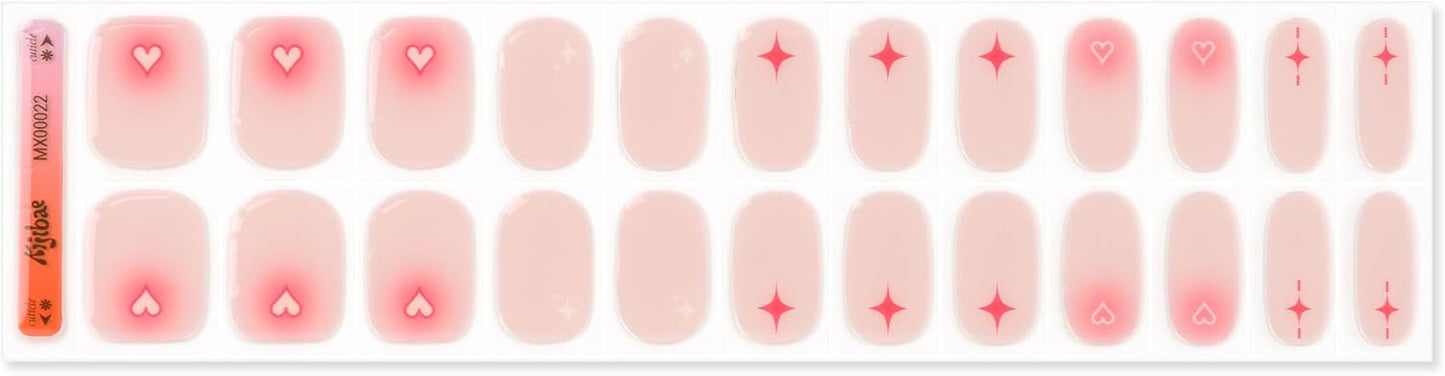 60% Semi-Cured Gel Nail Strips Kit (lover girl) – Long Lasting, Easy to Apply Premium Gel Strips Set, 24 pcs, Includes 2 Prep Pads, Nail File, Cuticle Stick