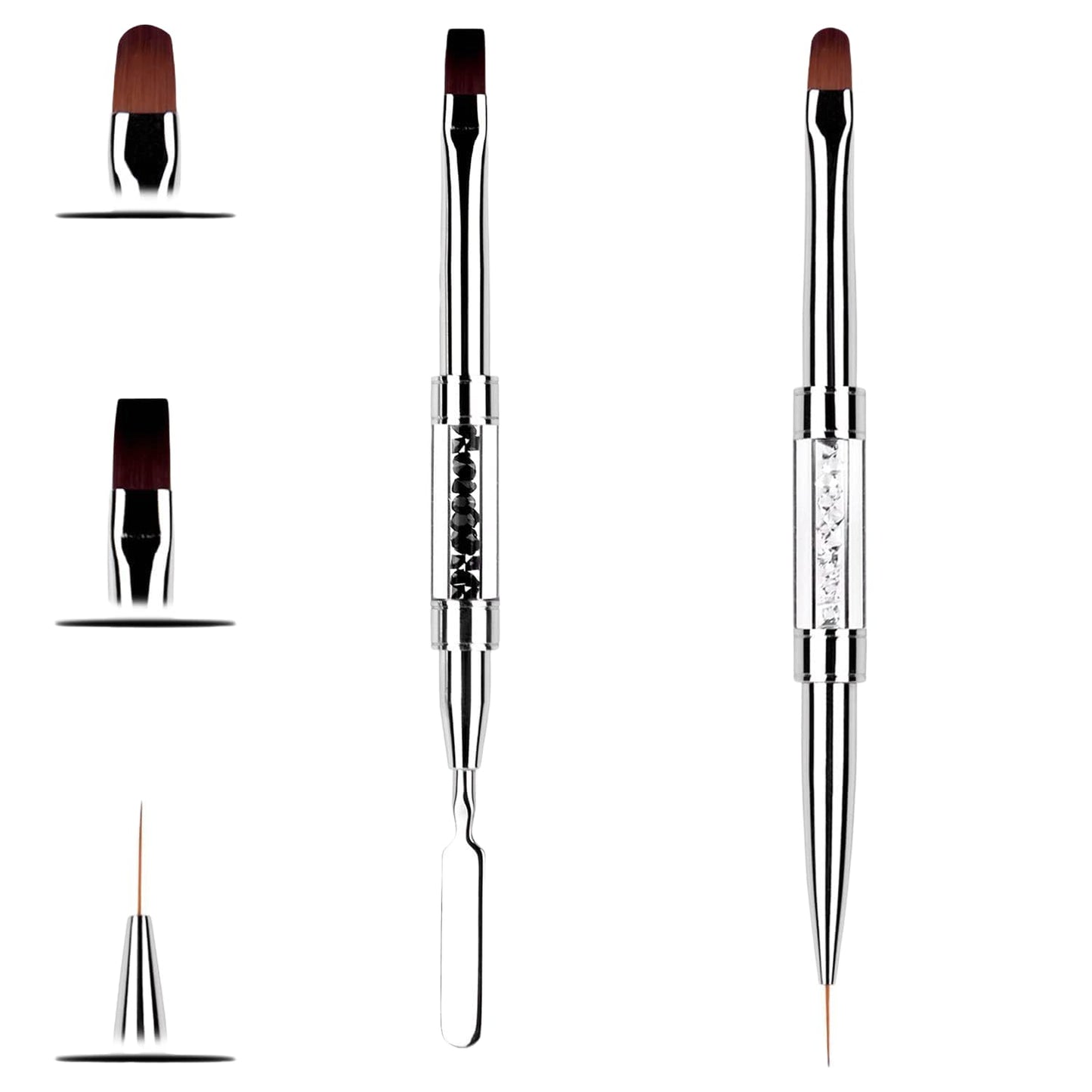 2PCS Professional Nail Art Brushes Set – Dual-Ended French Manicure &gel brush Gel Liner Brush with Rhinestone Handle,nail stamping Acrylic Nails & Home Nail Design gel brush