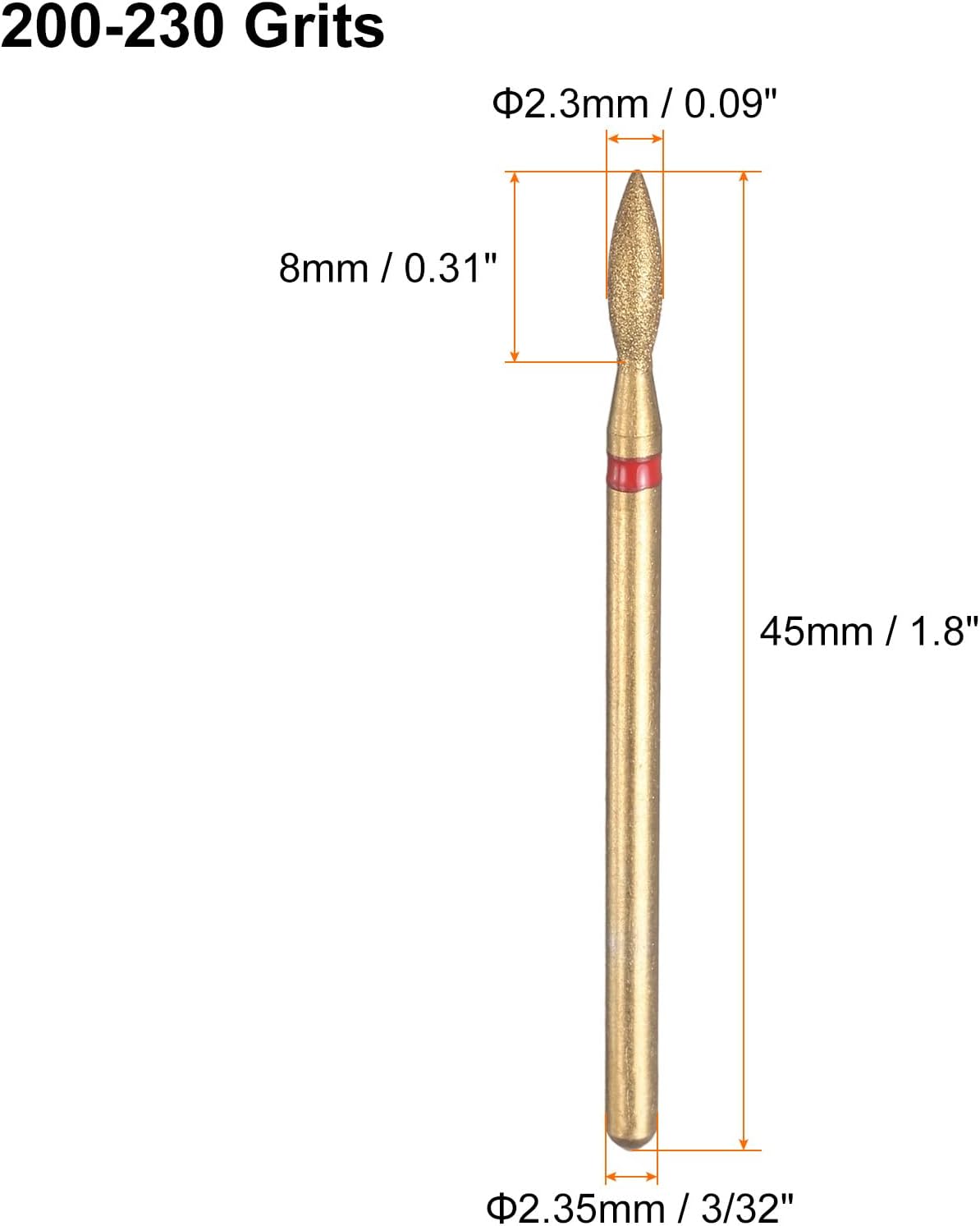 HARFINGTON 8pcs 200-230 Grits Diamond Grinding Bit 2.3mm Oval Head 2.35mm Shank 8mm Length Titanium Plated Stone Sanding Drill Bits Rotary Tool for Nails Grinding Polishing