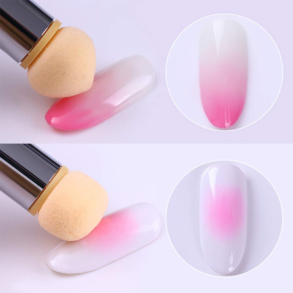SILPECWEE 3pcs Ombre Nail Brush Set - Nail Art Brushes with 4 Replaceable Sponge Heads - Nylon & Acrylic Handle - Gradient, Sponge & Ombre Nail Design Tools