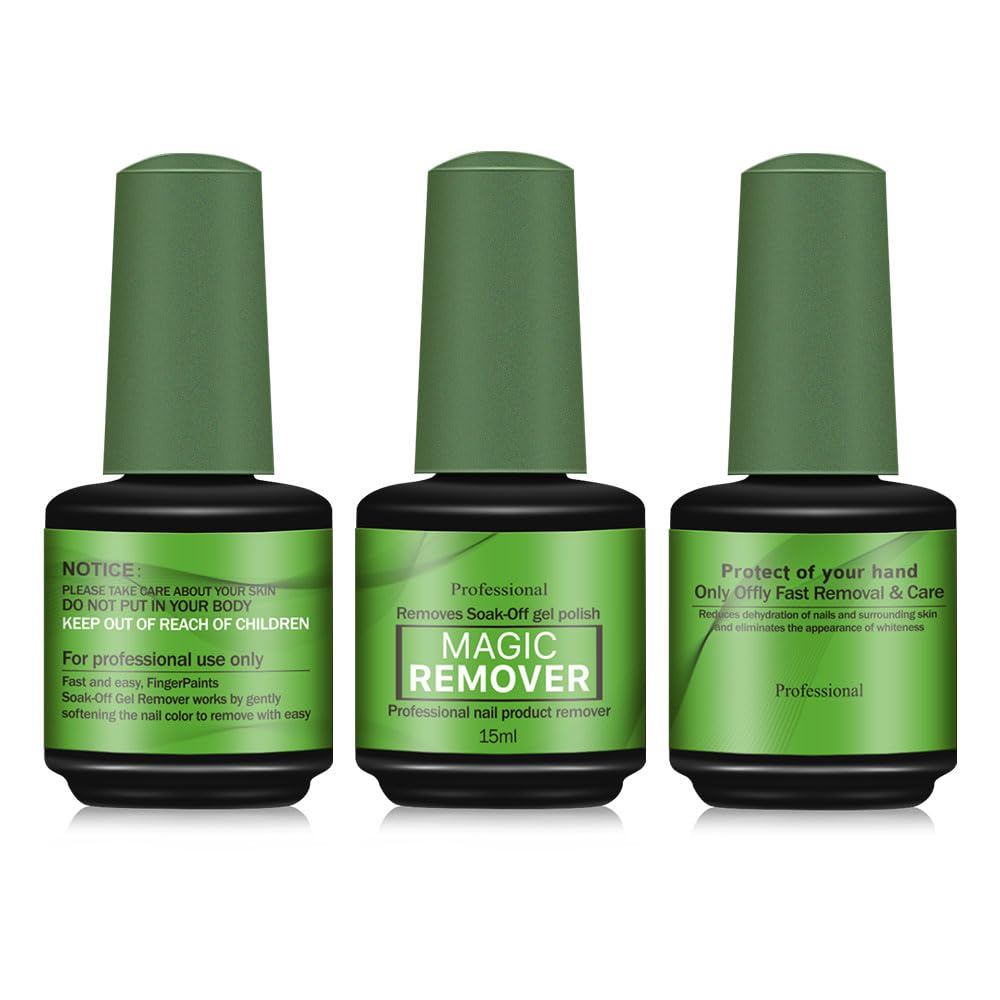Gel Nail Polish Remover - 3 Pack, 15ml Magic Gel Polish Remover, Quickly Soak Off Nails, No Need For Foil, Soaking Or Wrapping (Green)