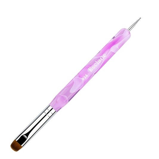 French Manicure Brush, Esclane 2 Way French Nail Brush with Dotting Tool for Manicure Cuticle Clean Up Nail Art Design, French Tip Brush(Purple, #14)