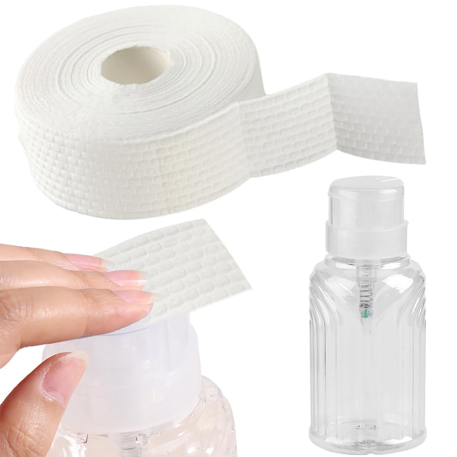 Nail Polish Remover Pump Push Down Pump Dispenser 500Pcs Lint Free Nail Wipes Pump Bottles for Liquids Eye Makeup Remover Pump Push Down Alcohol Dispenser Empty Clear Bottle