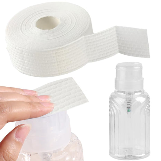 Nail Polish Remover Pump Push Down Pump Dispenser 500Pcs Lint Free Nail Wipes Pump Bottles for Liquids Eye Makeup Remover Pump Push Down Alcohol Dispenser Empty Clear Bottle