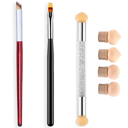 SILPECWEE 3pcs Ombre Nail Brush Set - Nail Art Brushes with 4 Replaceable Sponge Heads - Nylon & Acrylic Handle - Gradient, Sponge & Ombre Nail Design Tools