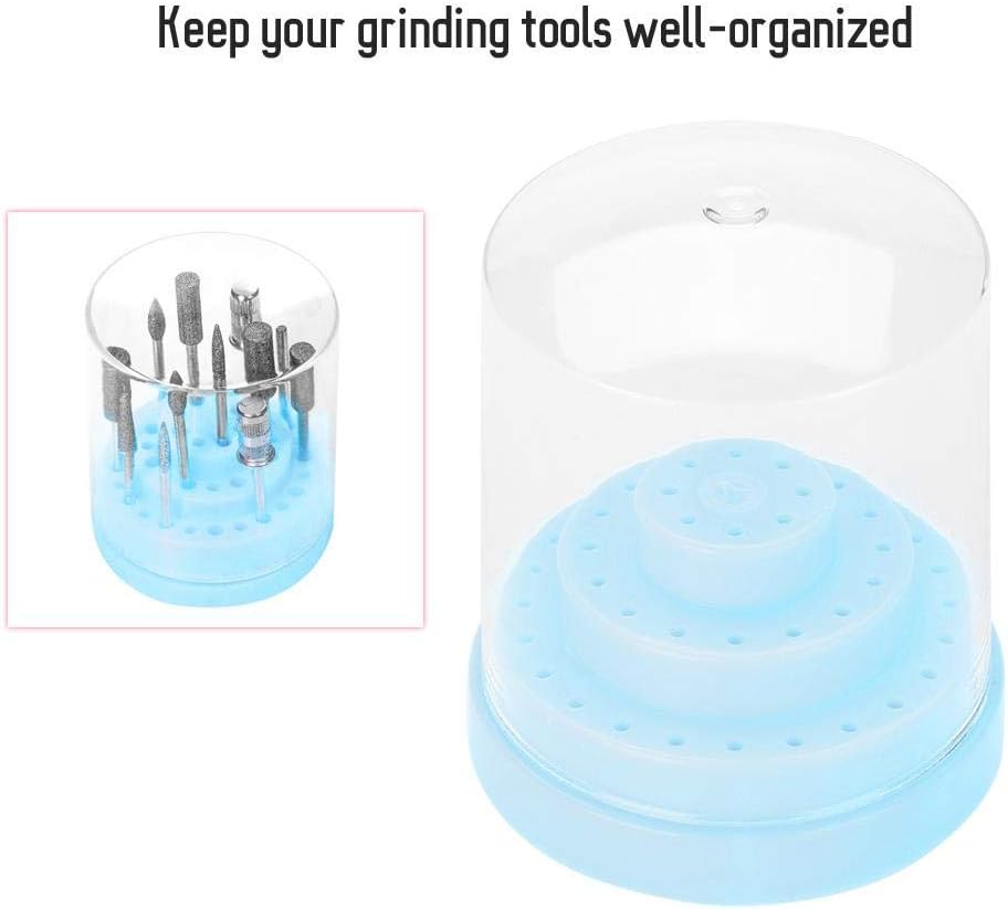 Nail Drill Bit Holder, 48 Holes Stand Display Organizer Box with Plastic Nail Art Accessories(Blue)
