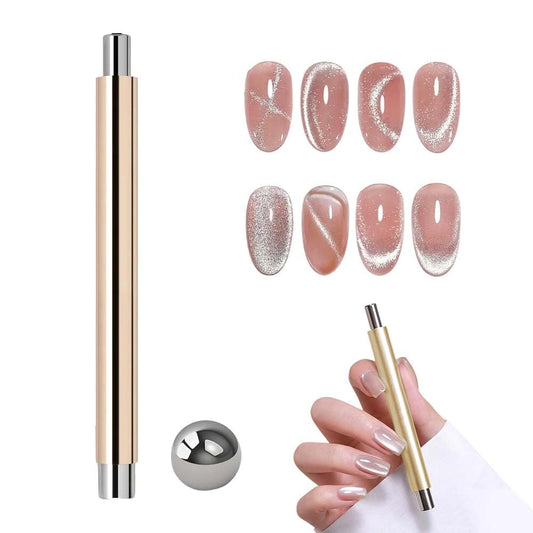 Cat Eye Magnet for Nails, 2026 New Double-head Magnet Wand with Round Nail Magnet Beads Nail Polish Magnet Pen Magnetic Cat Eye Gel Polish Nail Design Tool for Home DIY, Salon, Rose Gold (Glod)