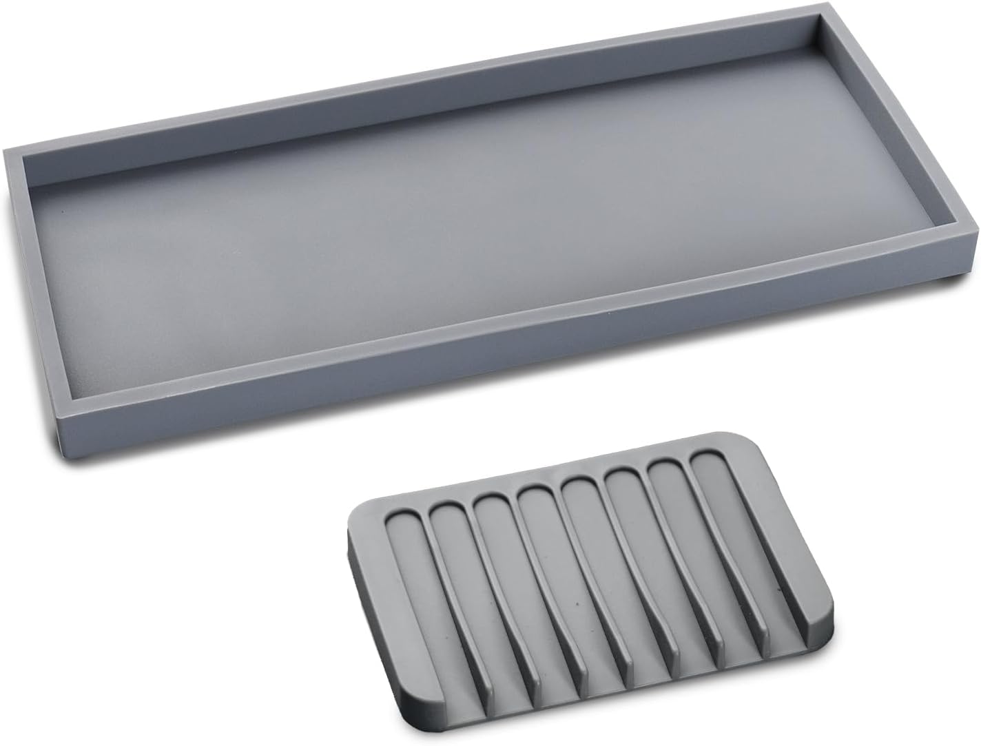 Bloss Silicone Tray Set for Bathroom/Kitchen - 11.8" Bathroom Soap Dispenser Tray and Soap Holder, Silicone Vanity Trays Countertop Organizer for Scrubber, Perfume, Jewelry, Candle Tray