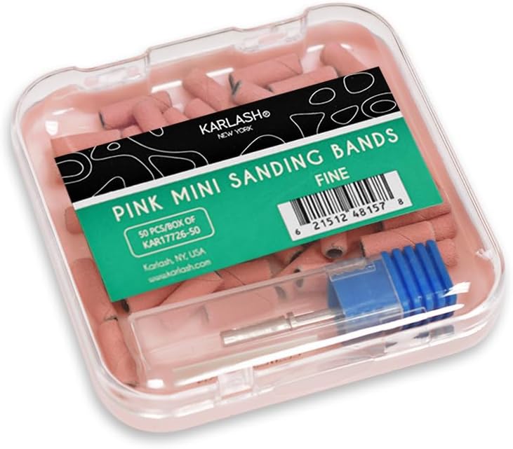 Karlash Professional Nail Mini Sanding Bands Pink Grit File + Mini Mandrel Bit (Fine Grit)