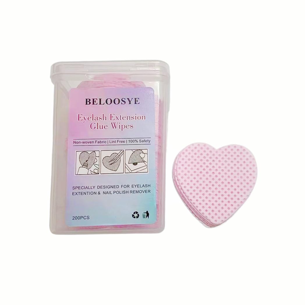 Lint Free Nail Wipes, 400pcs Eyelash Extension Glue Wipes,Super Absorbent Soft Non-woven Fabric Heart Shaped Nail Remover Wipes for Lash Extension Supplies & Nail Polish Bottle(Light Pink)
