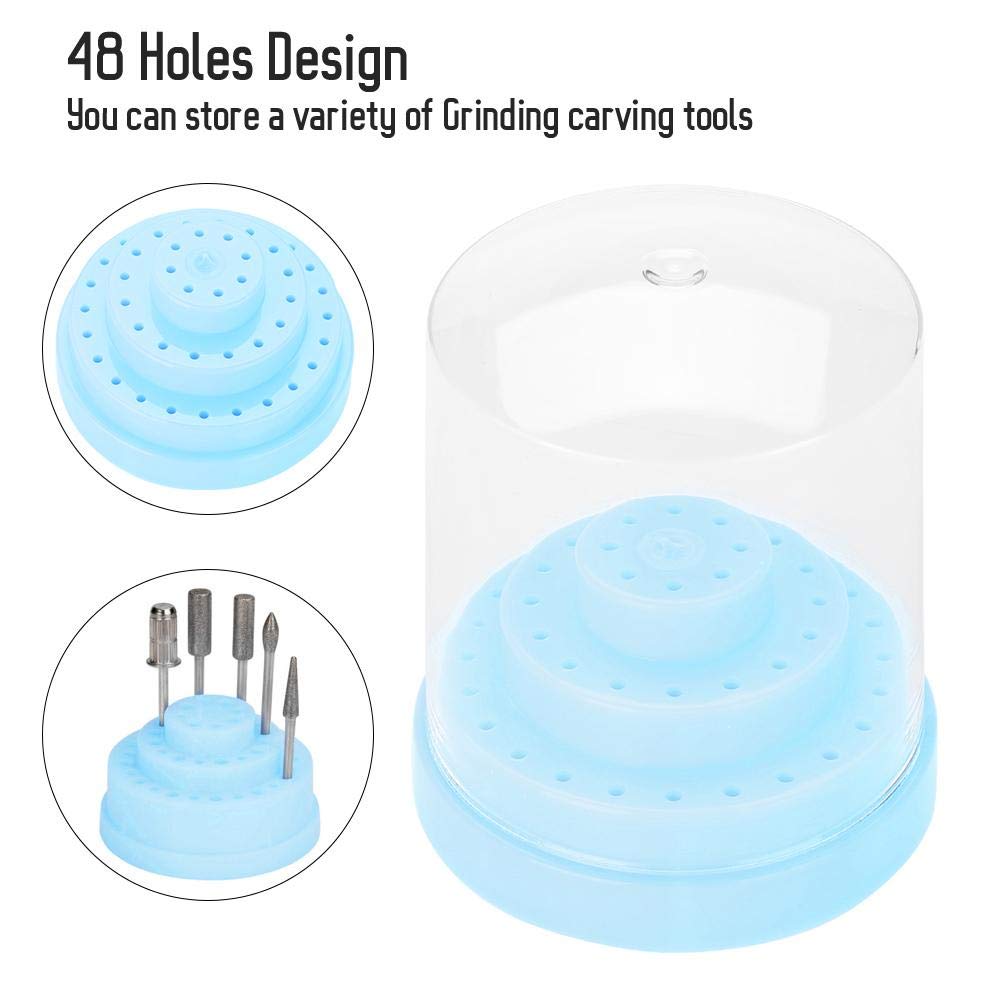 Sonew 48 Holes Nail Drill Holder Professional Nail Art Plastic Drill Stand for Nail Art Drill Bit Organizer Box Holder(Blue)