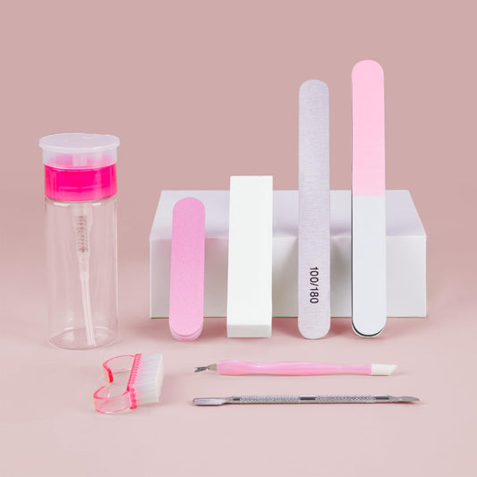 Nail Polish Remover Pump, YAMYONE 2 Pack Acetone Pump Dispenser, Alcohol Dispenser Push Down Empty Lockable Pump Dispenser Bottle for Nail Polish and Makeup Remover, 200ml(6.8oz) (8 Pack-Pink White)