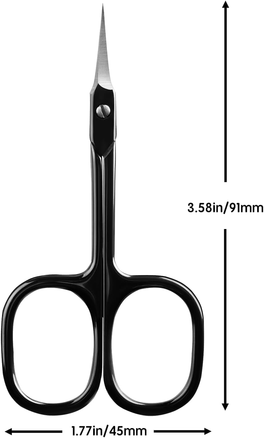 Professional Cuticle Scissors Extra Fine for Women and Men, Upgraded Curved Precise Pointed Tip Grooming Scissors for Trimming Eyebrow, Eyelash, Trim Nail and Dry Skin (Black)