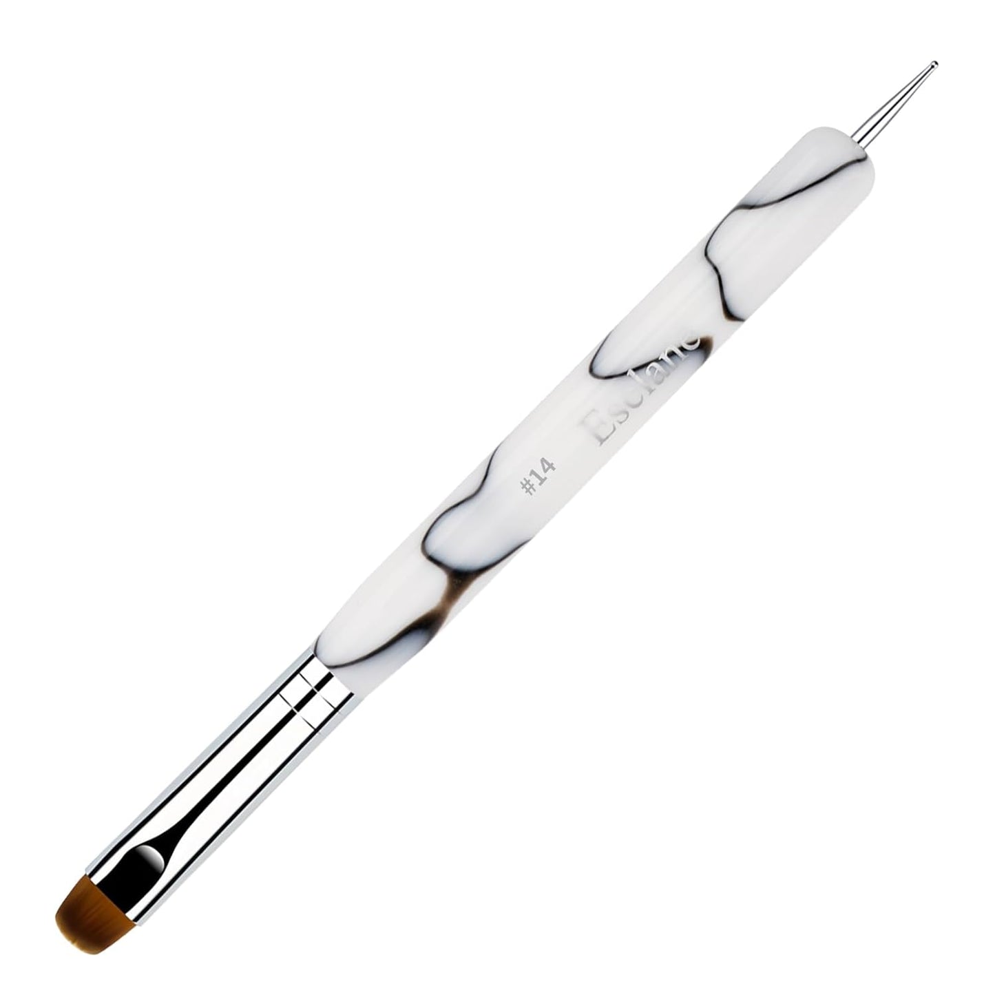 French Manicure Brush, Esclane 2 Way French Nail Brush with Dotting Tool for Manicure Cuticle Clean Up Nail Art Design, French Tip Brush (White, #14)