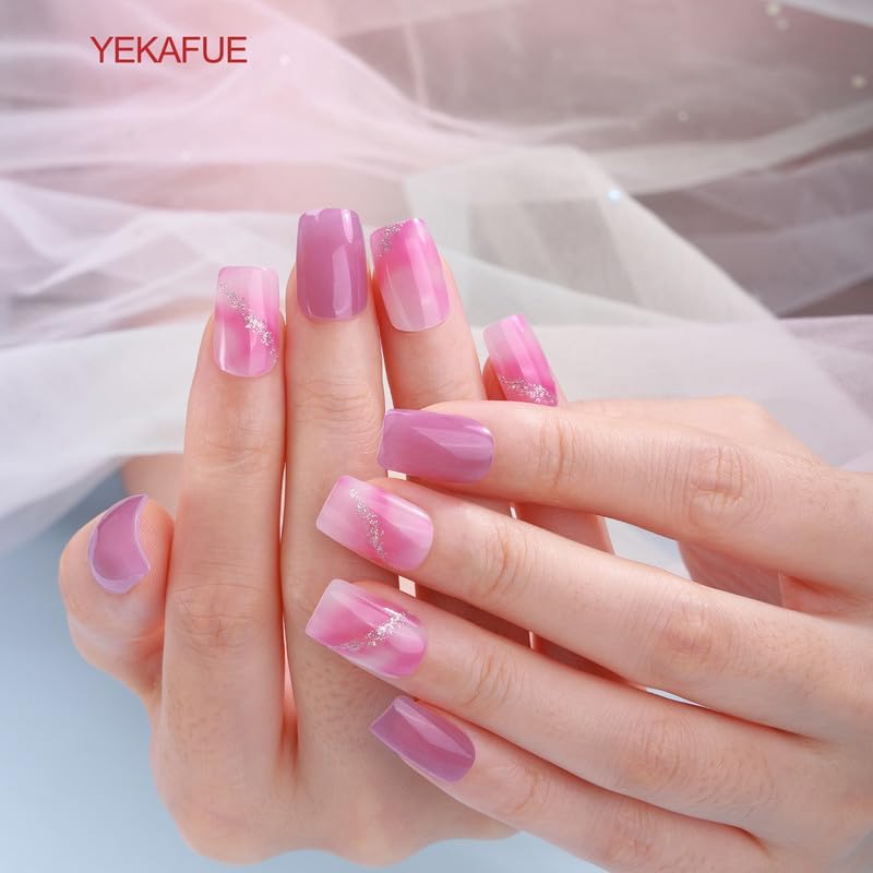 No Lamp Gel Nail Strips 22 Pcs Wraps - Halo Purple, Easy Apply Gel Nail Stickers Long Lasting, Salon-Quality, 2 Prep Pads, 1 File, 1 Wooden Stick