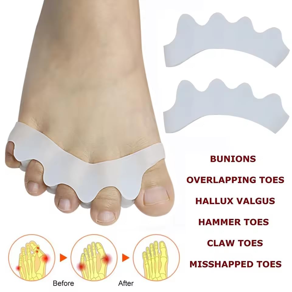 2 Pcs Toe Separators for Women & Men - Silicone Children Newborn Adult Toe Spacers for Overlapping Toes, Bunions, Hammer Toe, Toe Straightener for Foot Pain Relief ([3 months - 4 years old] White)