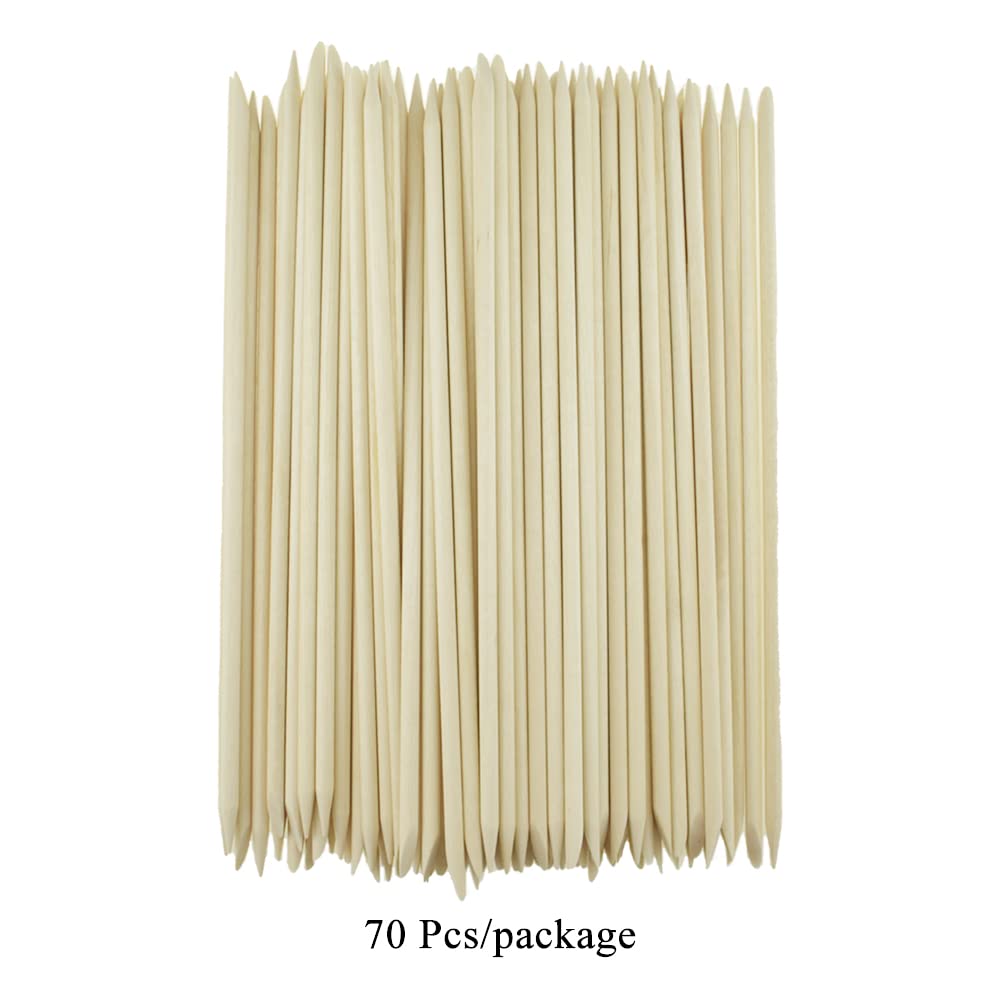 HAHIYO 7 inches 70PCs Natural Wood Double-Ended Cuticle Pusher Stick - Super Long Orange Wood Stick for Nail Care, Manicure, and Pedicure - Effective Nail Cuticle Remover and Cleaning Tool Set
