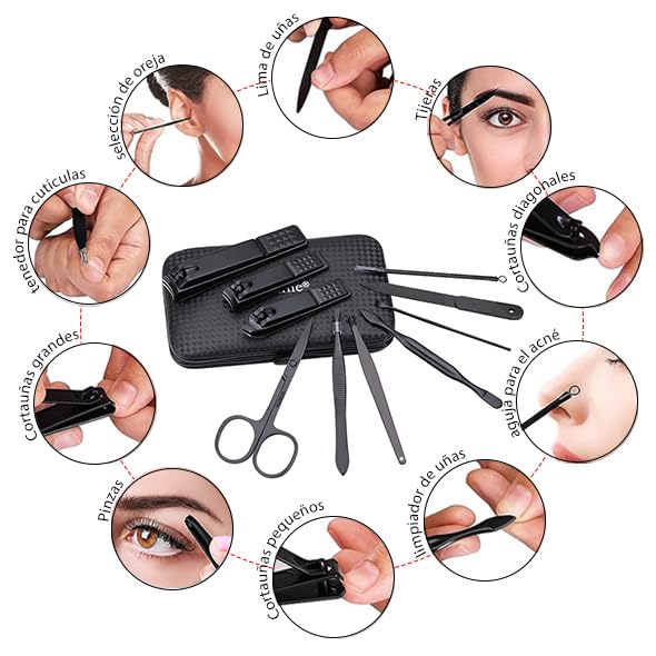 Manicure Set Nail Clippers Kit Professional Stainless Steel Nail Care Tools with Leather Travel Case 10 in 1 Yellow