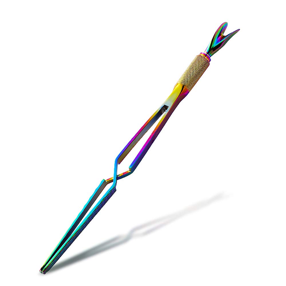 SILPECWEE 1Pc Colorful Stainless Steel Nail Art Pincher Cuticle Pusher Cuticle Nippers False Nail Shaping Tweezers Multi-Function Nail Care Manicure Sticks Nail Art Tools