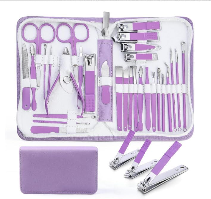 Manicure Set Women Personal Nail Care Kit, 30 in 1 Professional Manicure Kit for Women Pedicure Kit, Nail Clipper Set and Beauty Tool Portable Set, with Luxurious Travel Case (Purple)