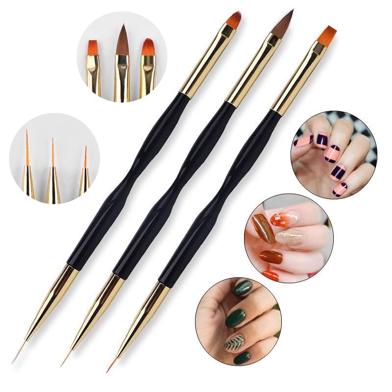 8PCS Nail Art Brushes, Double-Ended Brush and Dotting Tool Kit, Dual End Nail Art Pen Brush Acrylic Round Flat Painting Drawing Liner Nail Tools