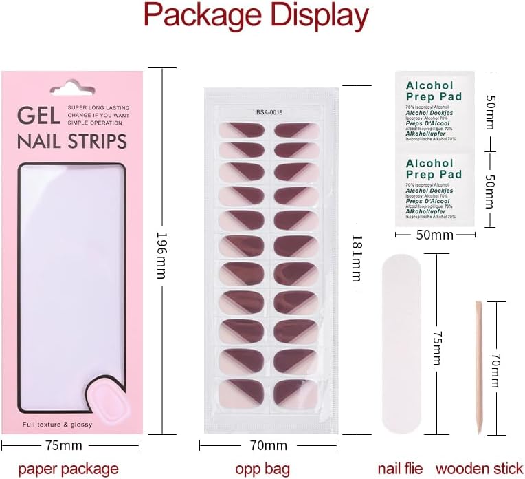 No Lamp Gel Nail Strips 22 Pcs Wraps - Pink Silver Glitter, Easy Apply Gel Nail Stickers Long Lasting, Salon-Quality, 2 Prep Pads, 1 File, 1 Wooden Stick