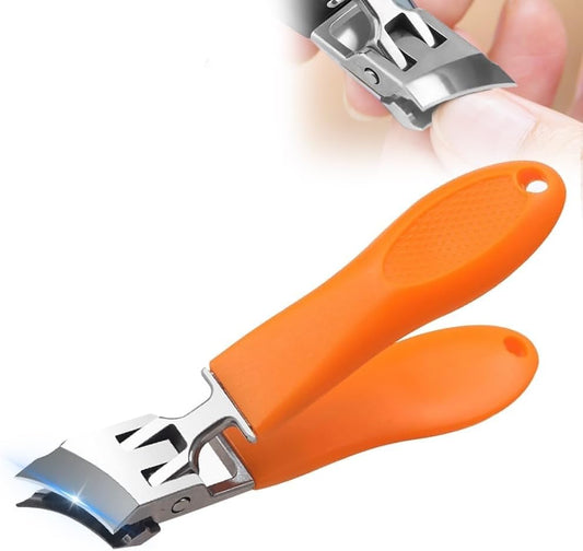 Wide Jaw Opening Anti-Splash Slanted Nail Clipper, Fingernail and Toenail Clippers Clippers for Ingrown Nails, Curved Toenail Clippers for Thick Nails, Household Slanted Nail Clippers (Orange)