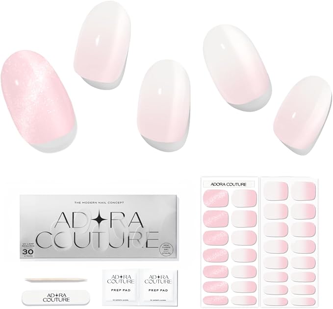 Semi Cured Gel Nail Strips with 30 Pieces - Salon Quality Manicure Kit for Women Easy Application Wraps Includes Prep Pads Nail File Wooden Stick, UV Light Required (Milky Rose)