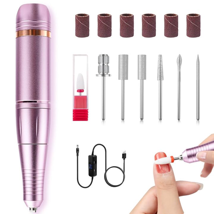 LKE Electric Nail Drill & File Kit,Professional Manicure Pedicure Tools for Acrylic Gel Nails,Nail Drill Bits Bands for Home & Salon Use(Rose Gold)