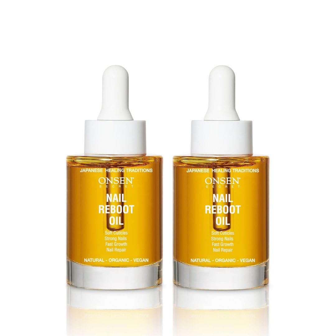 Onsen Secret Nail & Cuticle Repair Oil (2x30ml) - Dry Oil Formula - Japanese Tsubaki, Tea Tree & Jojoba - Strengthens Nails, Repairs Cuticles, Hydrates Skin & Hair - Natural & Vegan
