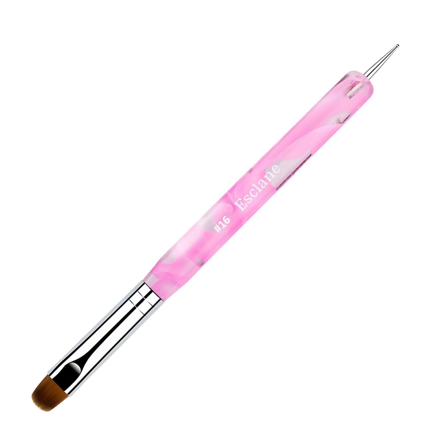French Manicure Brush, Esclane 2 Way French Nail Brush with Dotting Tool for Manicure Cuticle Clean Up Nail Art Design, French Tip Brush (Pink, #16)