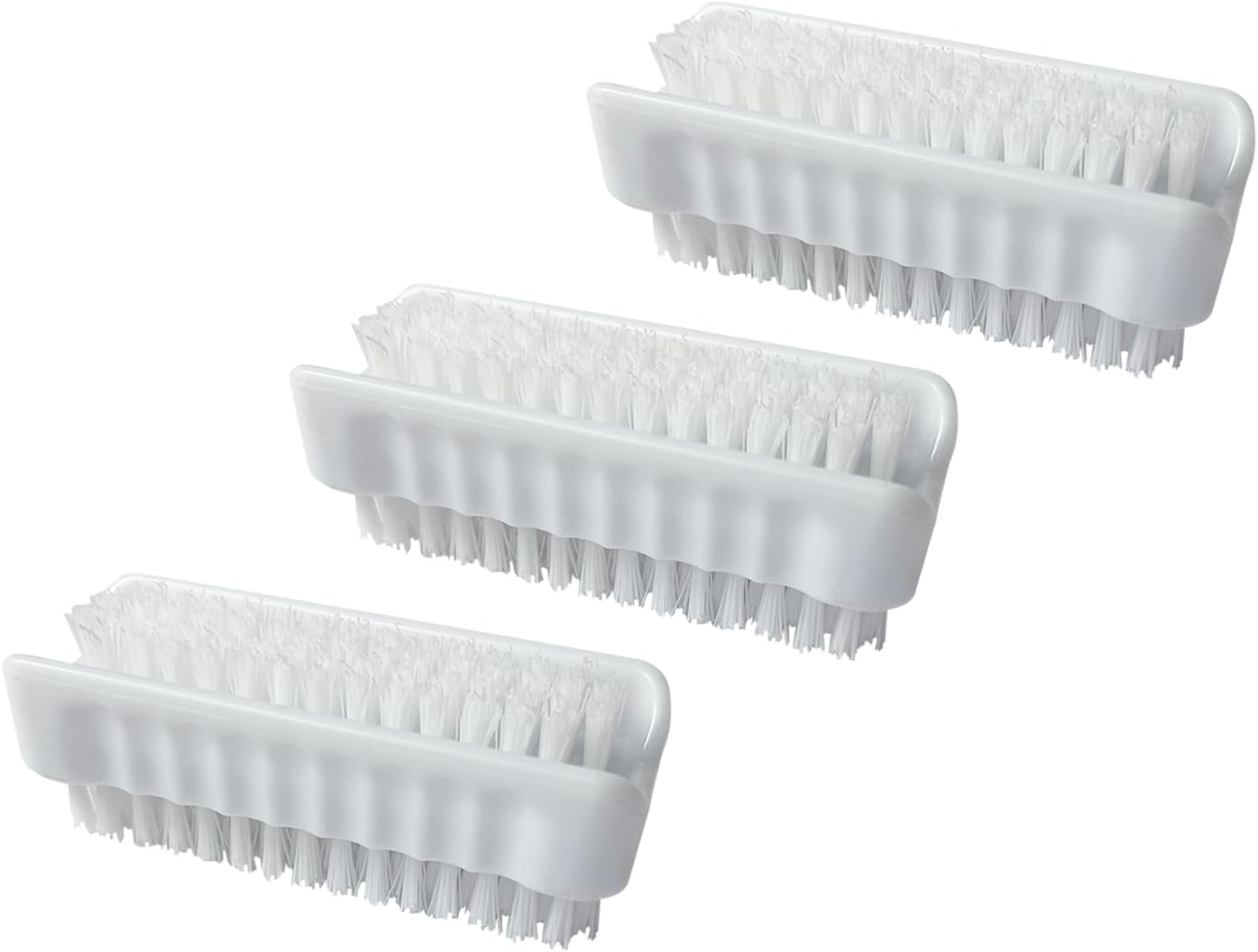 LOLA Classic Hand & Nail Brush, 2 Sided - 3 Pack, Soft & Stiff, Long-Lasting, Comfortable No-Slip Grip, Cleans Hands & Fingernails, White