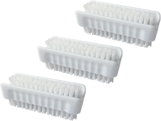 LOLA Classic Hand & Nail Brush, 2 Sided - 3 Pack, Soft & Stiff, Long-Lasting, Comfortable No-Slip Grip, Cleans Hands & Fingernails, White