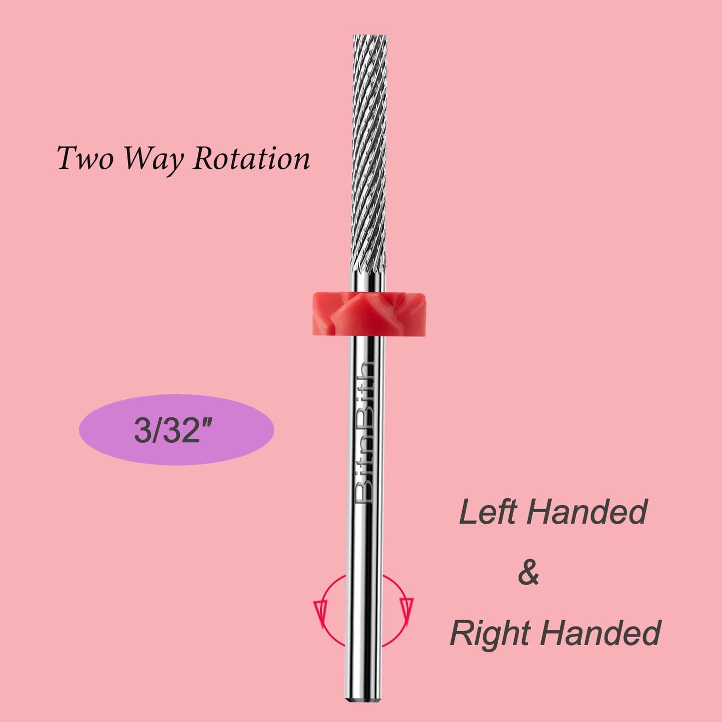Nail Drill Bits Safety Cuticle Nail Buffer Bit 3/32",Tungsten Carbide Professional Drill Bit for Nail Prepare Nail Bed File Dead Skin Cleaning,Manicure 2-Way Rotate For Nail Home Salon,Fine