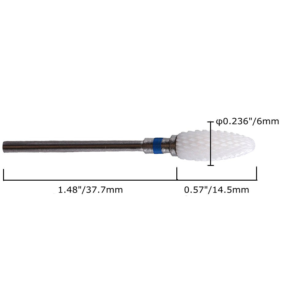 MZCMSL Medium Grit Ceramic Drill Bit,White Ceramic Cone File Bit, 3/32 Flame Style Gel Nail Polish Removing Nail Art Tool