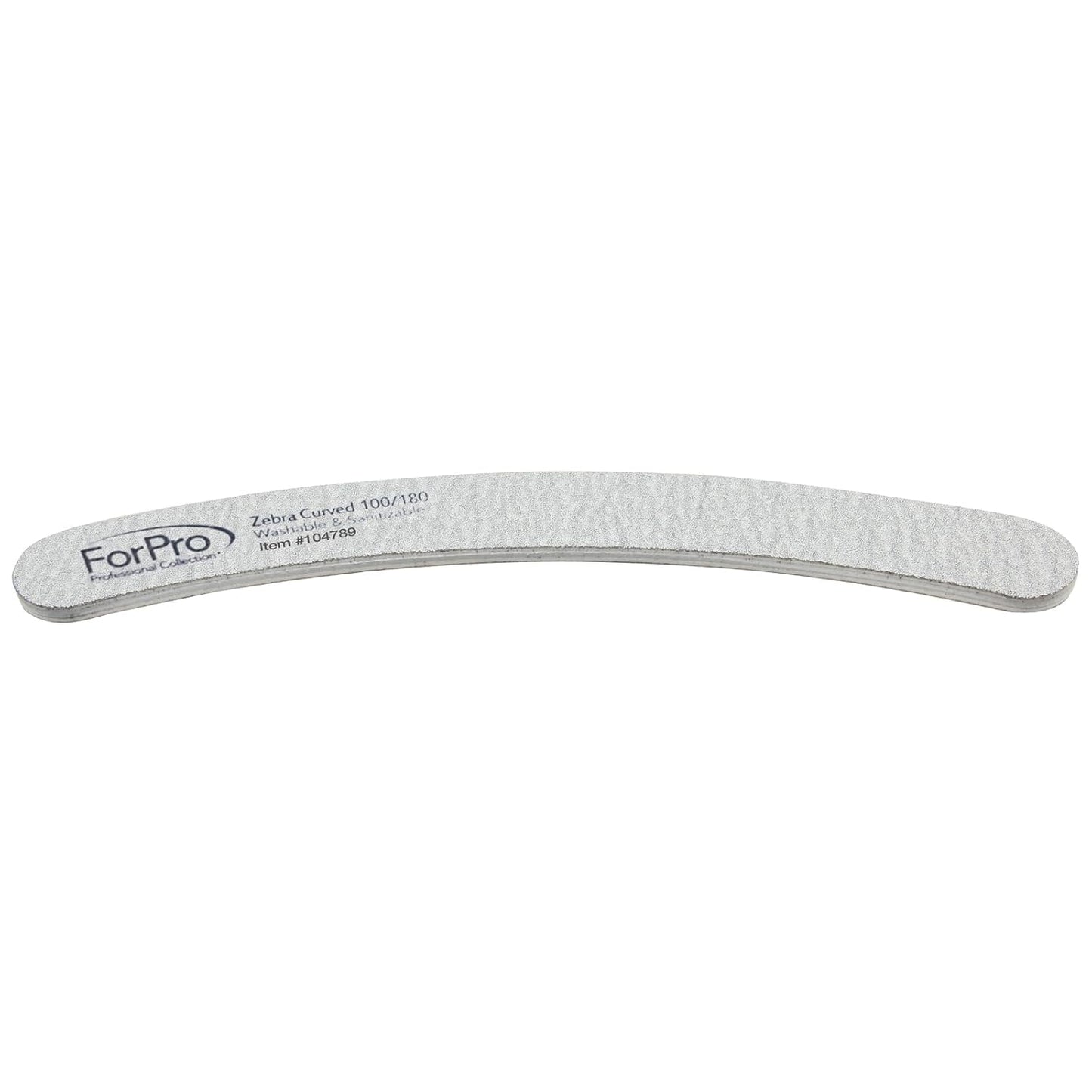 ForPro Professional Collection Zebra Curved Foam Board, 100/180 Grit, Double-Sided Manicure and Pedicure Nail Files, 7” L x .75” W, 12-Count