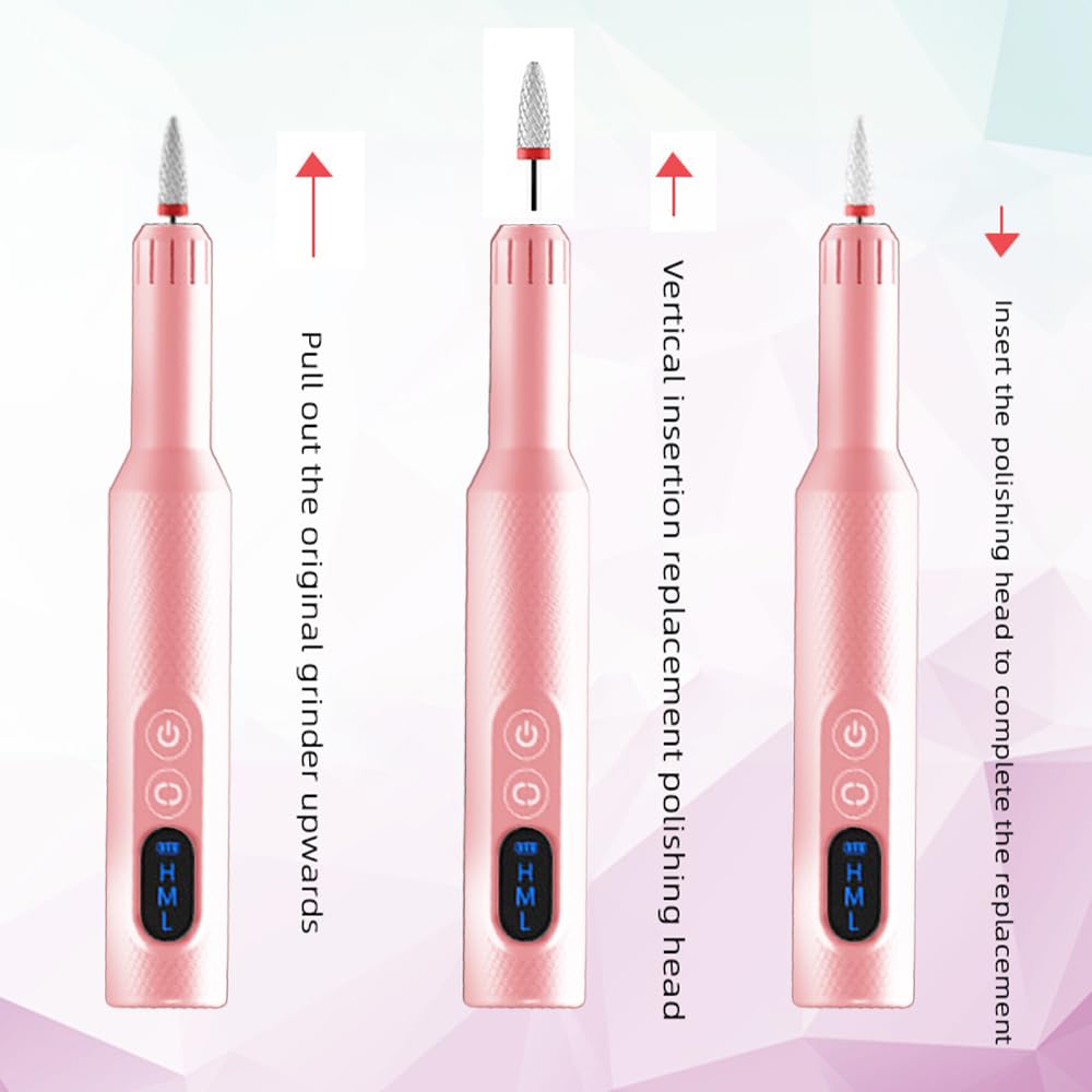 Pinkiou Electric Nail Drill, Cordless Electric Nail File ,Manicure Pedicure Kit for Acrylic,Gel Nails,Rechargeable Nail Drill,Professional Nail Grinder for Home Salon Use（Pink）