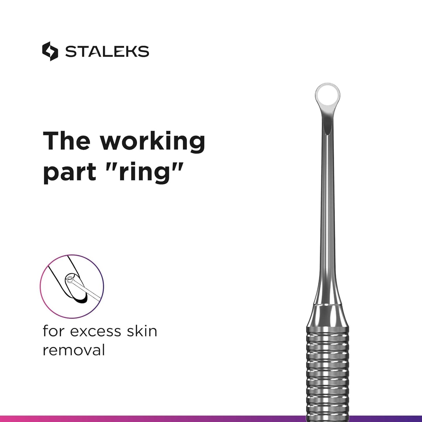 Staleks Pro EXPERT 51 Manicure Pusher Type 2 – Beveled Pusher and Loop End – Stainless Steel – Professional Tool for Cuticle Work