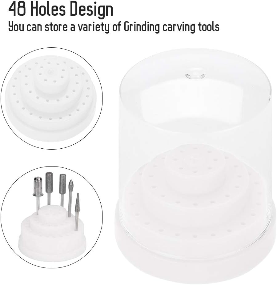 Laven Nail Drill Stand, 48 Holes Nail Art Plastic Nail Drill Stand Holder Drill Bit Display Organizer Box Nail Drill Bit Display(White)