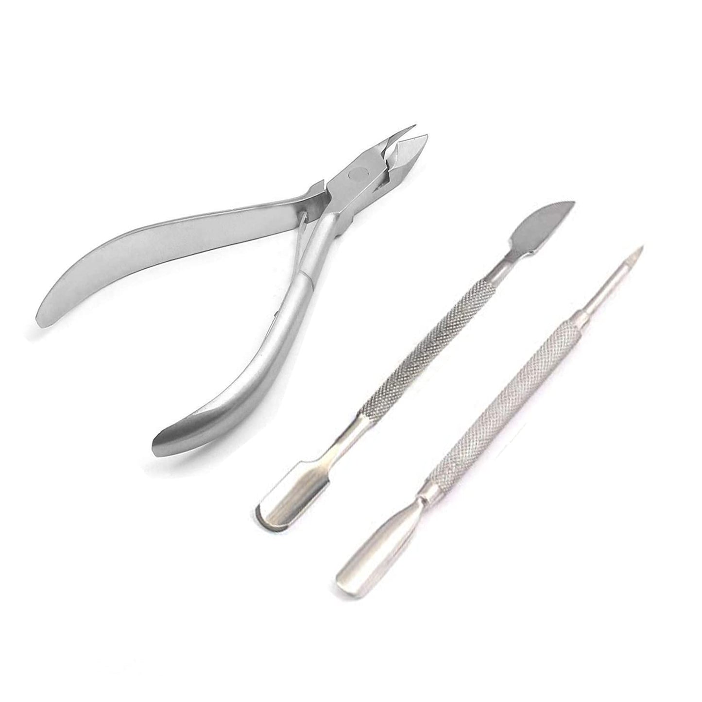 G.S Nail Cuticle Spoon Pusher Remover Nail Cut Tool Pedicure Manicure Set. Pocket Nail Cuticle Nipper Pack Contains Nail Trimmer, Pack of 3