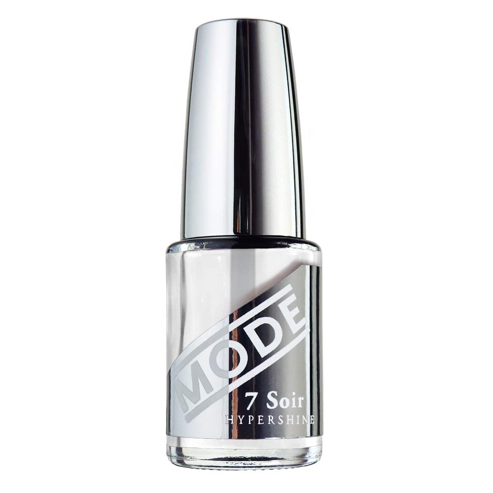 MODE Hypershine Ultra Glossy Top Coat Nail Polish Clear Nourishing Nail Lacquer, Multi-Use Strengthener Hardener Protector, Long Wear Supreme Shine, Pro Contour Brush, NY Made, 7 Soir Le Vernis