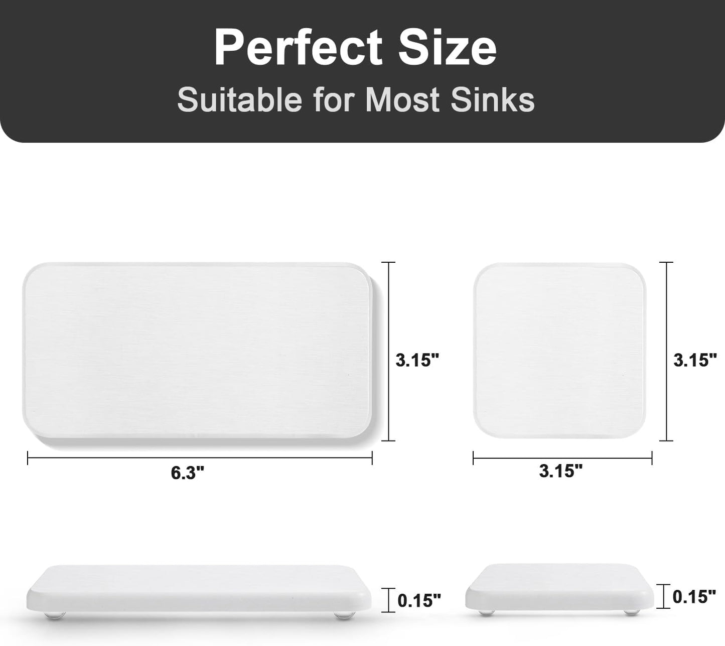 Water Absorbing Stone Tray for Sink | Quick Drying Diatomaceous Earth Coasters | Soap Dish Holder & Toothbrush Holder for Bathroom Counter | Hand Soap & Plant & Toiletries | White 4-Pack