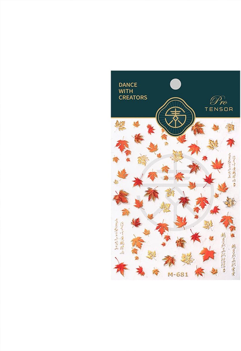 Autumn Maple Leaves Nail Stickers - 5D Embossed Thanksgiving Day Nail Art Decals, Gold Maple Leaf Fall Stickers, Self-Adhesive