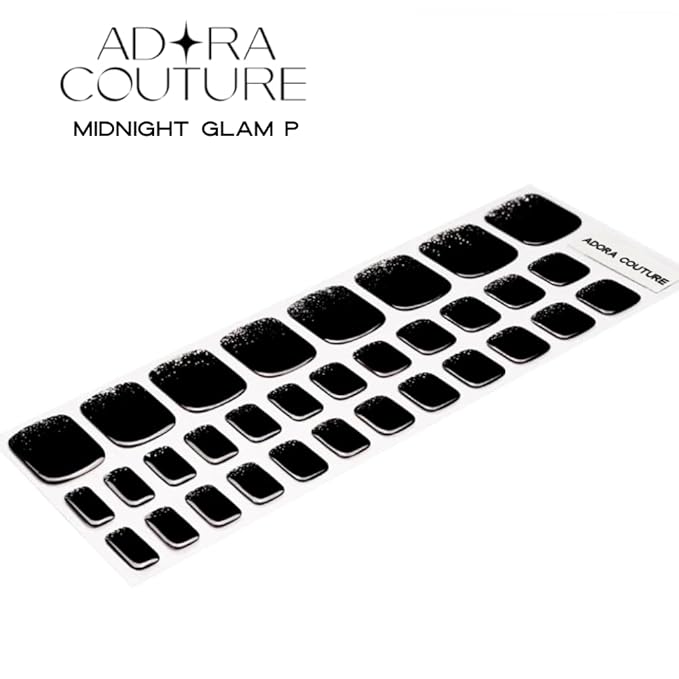 Semi Cured Gel Nail Strips - 32 pcs Gel Pedicure Stickers, Easy to Apply & Remove Toenail Stickers, Salon Quality at Home & Long Lasting - UV Nail Lamp Required - Midnight Glam P